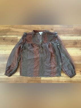 The Korner Multicolor Mixed Print V Neck Button Front Blouse